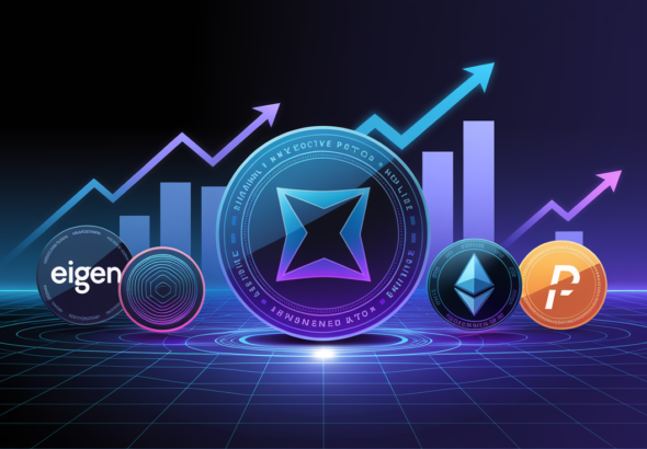 Logos of Eigen (EIGEN), Injective Protocol (INJ), Lido DAO (LDO), EthereumFi (ETHFI), Axelar (AXL), and Pendle (PENDLE) displayed with upward-pointing arrows representing growth during the December 2024 crypto dip